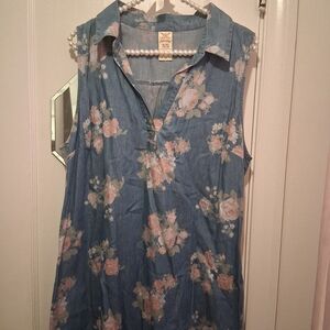 Faded Glory Blue Floral Button Down Dress